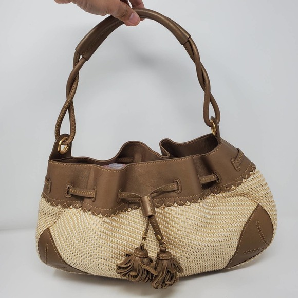 Cole Haan Saram SPDG Straw Tote with Tassels Purse Boho Chic Coastal Cowgirl - Picture 1 of 14